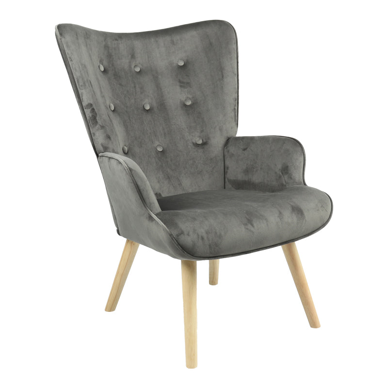 Фотьойл Fluffy плат кадифе тъмно сиво-естествен крак 75x69x96см