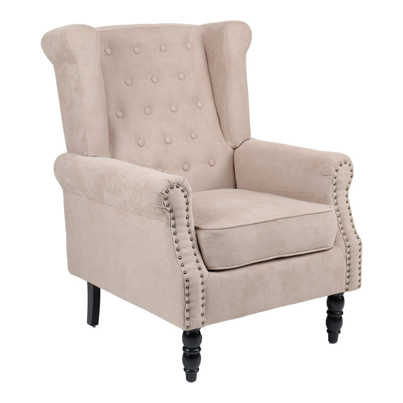 Фотьойл piore бежов плат и черен крак от каучуково дърво 77x80x106см