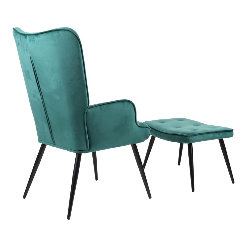 Кресло с табуретка Siella тъмно зелено кадифе-черен метален крак 59x67x94см