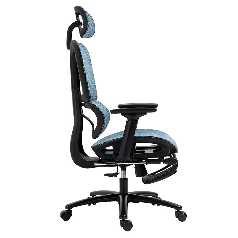 Офис стол с поставка за крака Verdant Premium цвят син мрежа  62 см. Ширина: 67 см. Височина: 116-124 см.