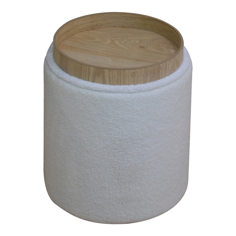 Табуретка  Batur букле бял цвят  d34x38см