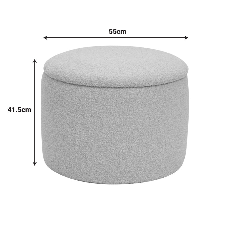 Кръгла табуретка-куфар плат букле в бежов нюанс φ55x41,5см