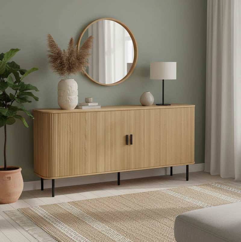 Бюфет SCANDI MDF естествен цвят с черни метални крака 170x45x80см