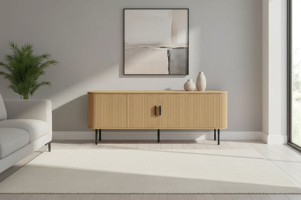 ТВ-Бюфет  SCANDI  MDF естествен цвят с черни метални крака 150x45x57.5cm