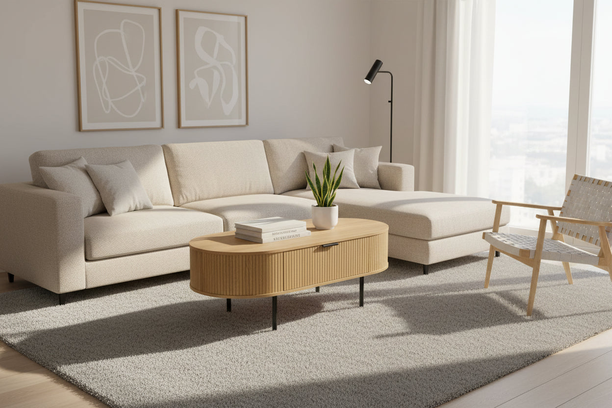 Холна маса SCANDI  МДФ натурален с метални крака 118x60x44см