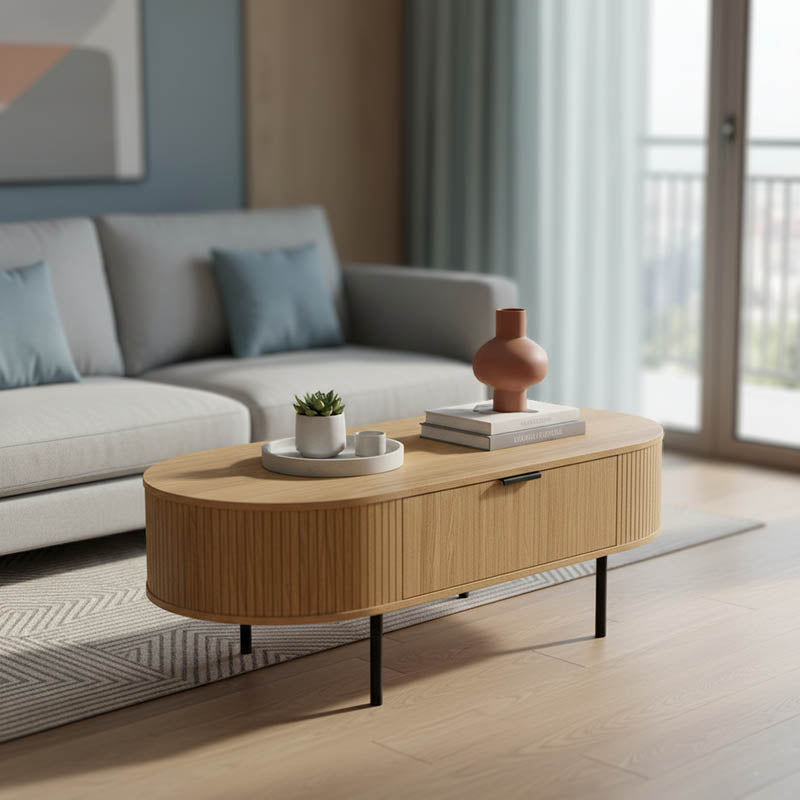 Холна маса Scandi МДФ натурален с метални крака 118x60x44см