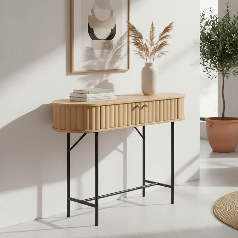 Конзола Zeplen mdf-метал в нюанс дъб 100x35x75см