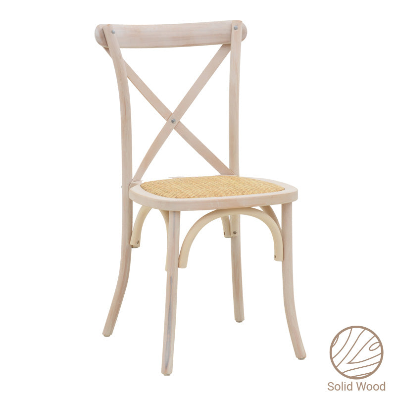 Стол Dylon стифиращ се, бяло избелен бук-ратан естествена седалка 48x52x89см
