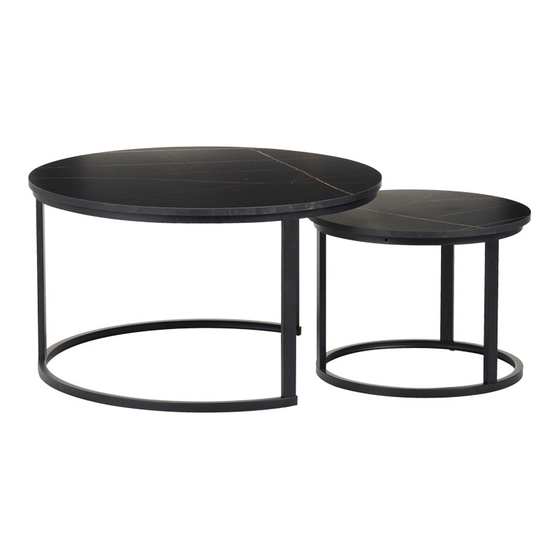 Холни маси Solme 2бр в цвят черен мрамор с черни метални крака