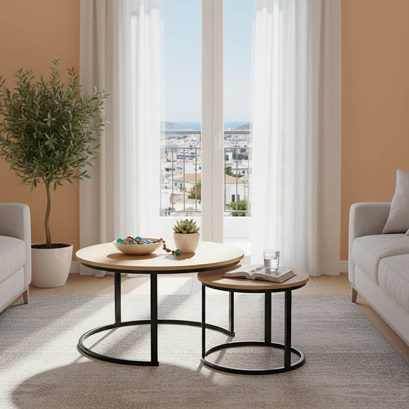 Холни маси Solme 2бр в цвят дъб с черни метални крака