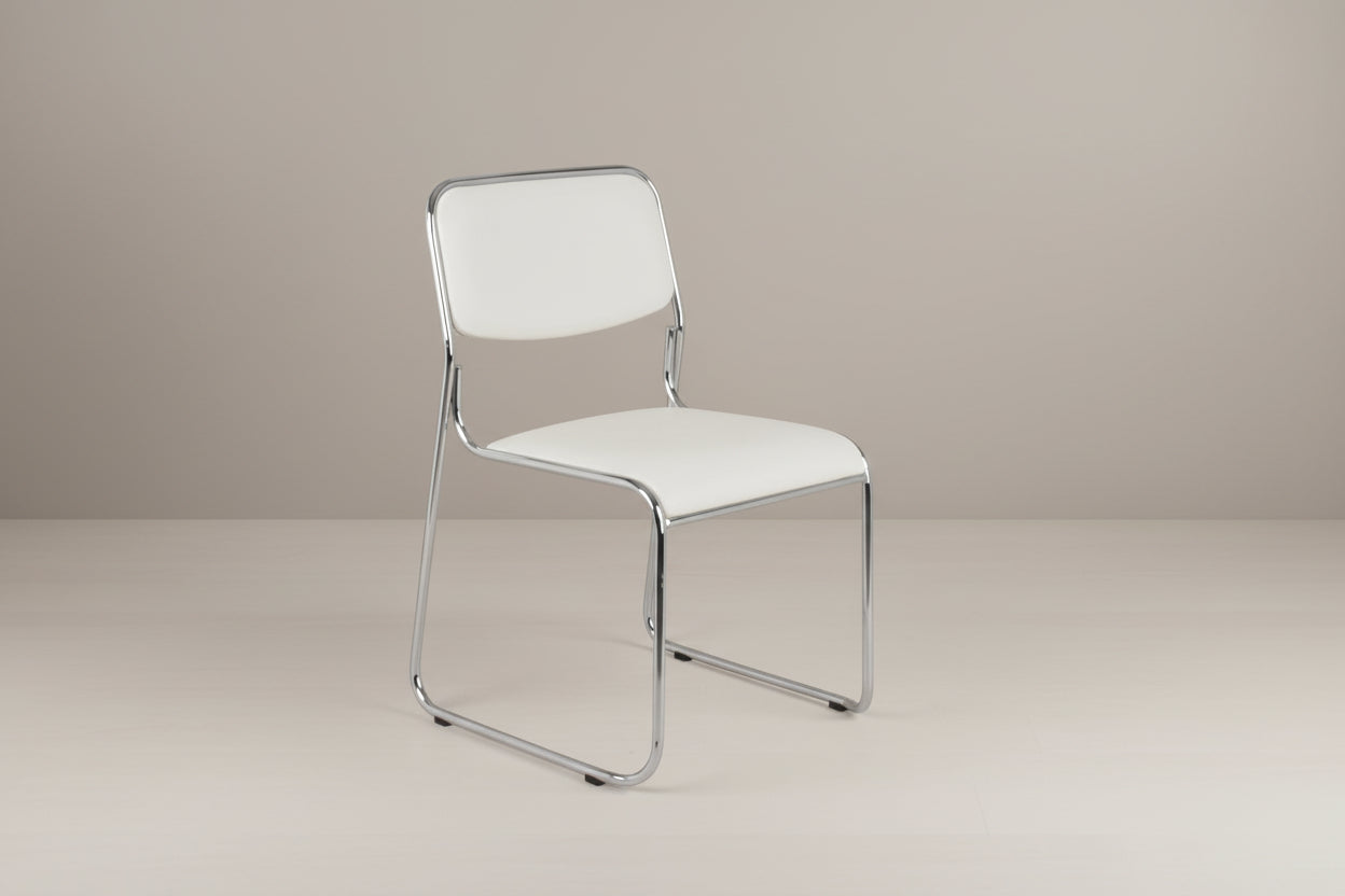 Стифиращ се стол за гости Randin бял пу-хромиран крак 42x44x77см