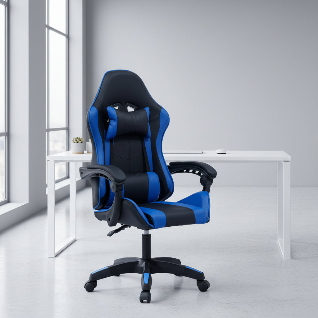 Офис Гейминг стол William PU черно-син 60/59/108-118 см.