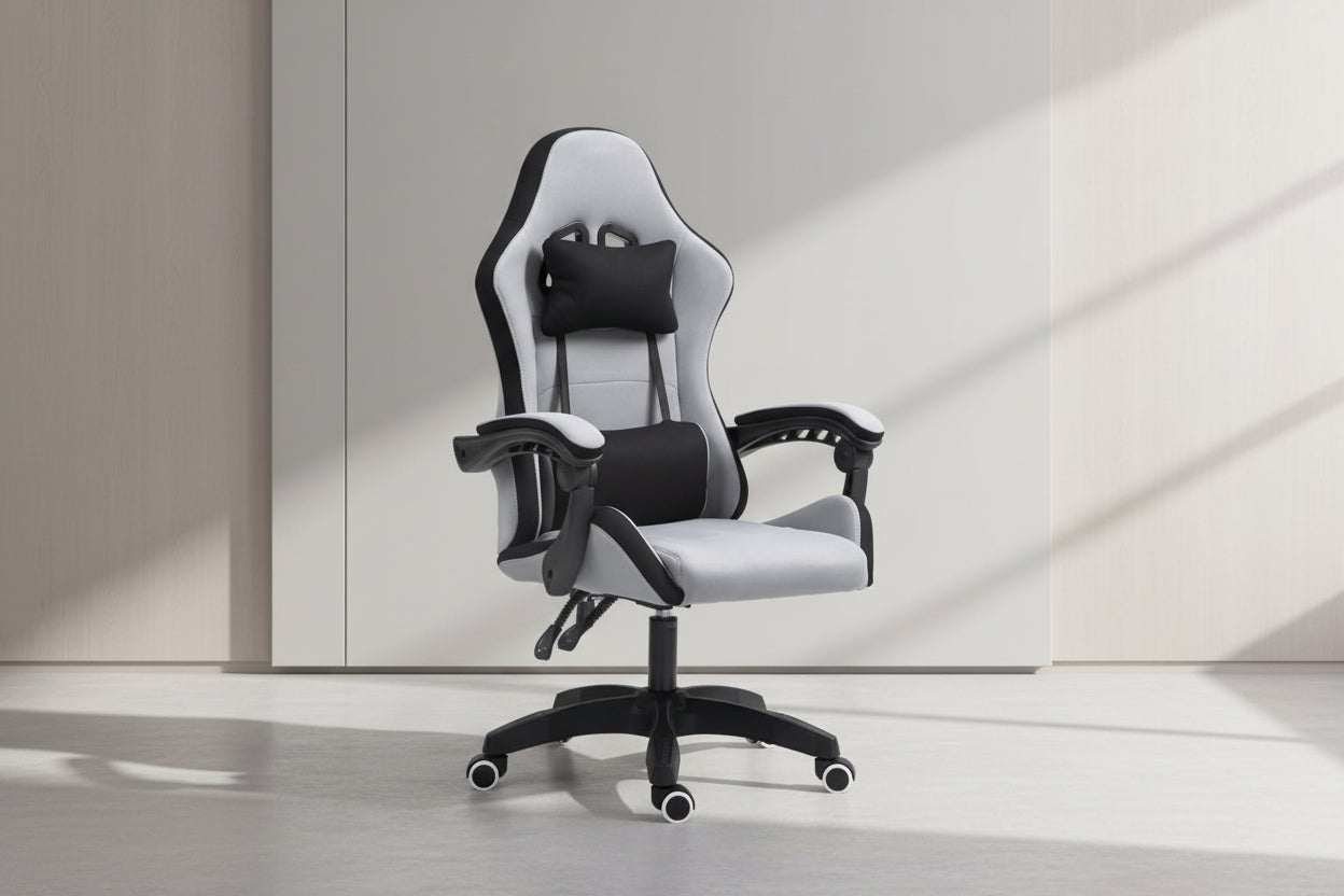 Геймърски офис стол Gline черно-сив плат черен pp 60x59x118cм