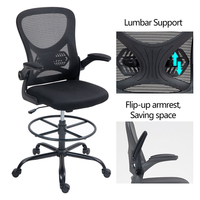 Работен стол мениджър Derzio мрежест черен плат 62x53x131см