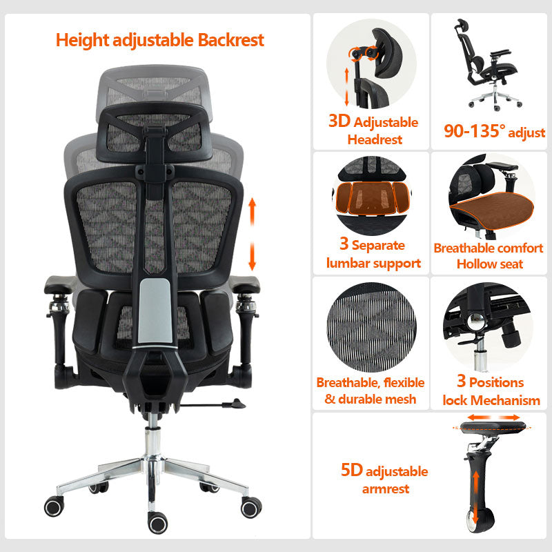 Работен стол мениджър  Jeffer  мрежа в черен цвят 67x62x115-125см