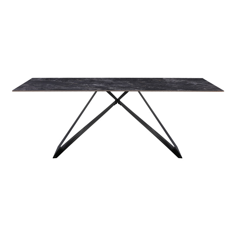 Трапезна маса Meja синтерован черен камък с черни метални крака 200x100x76см