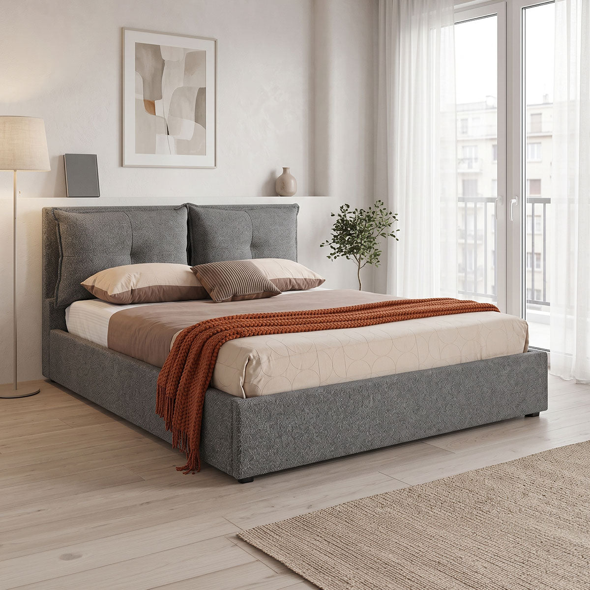 Двойно легло DORMA с място за съхранение, антрацит, плат 160x200 см