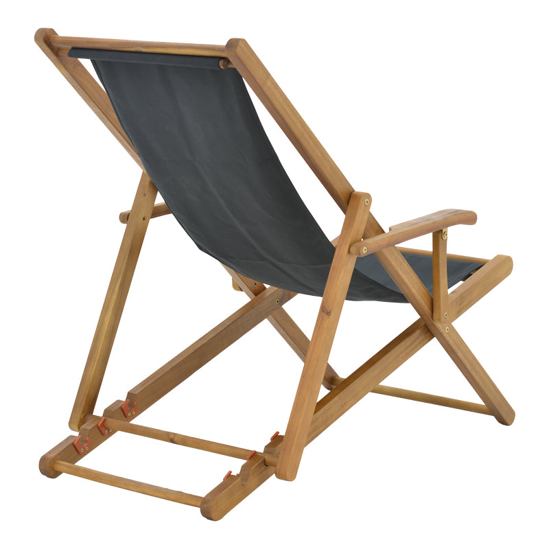 Шезлонг Xurian акациево дърво естествен плат pvc черен 108/67/104см