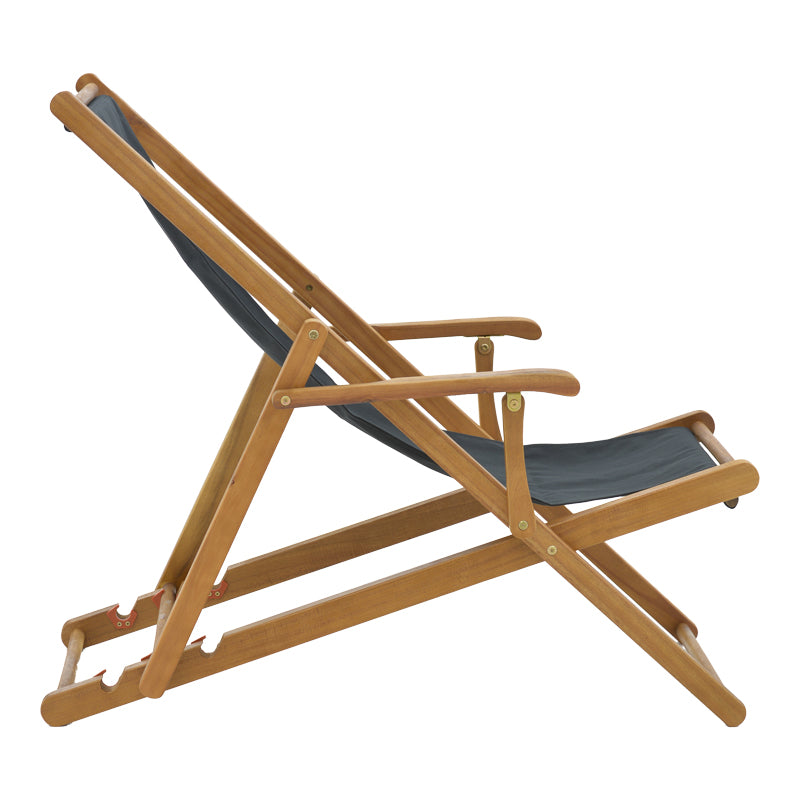 Шезлонг Xurian акациево дърво естествен плат pvc черен 108/67/104см