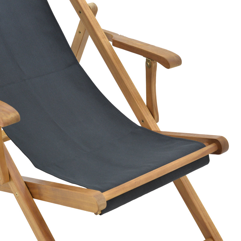 Шезлонг Xurian акациево дърво естествен плат pvc черен 108/67/104см