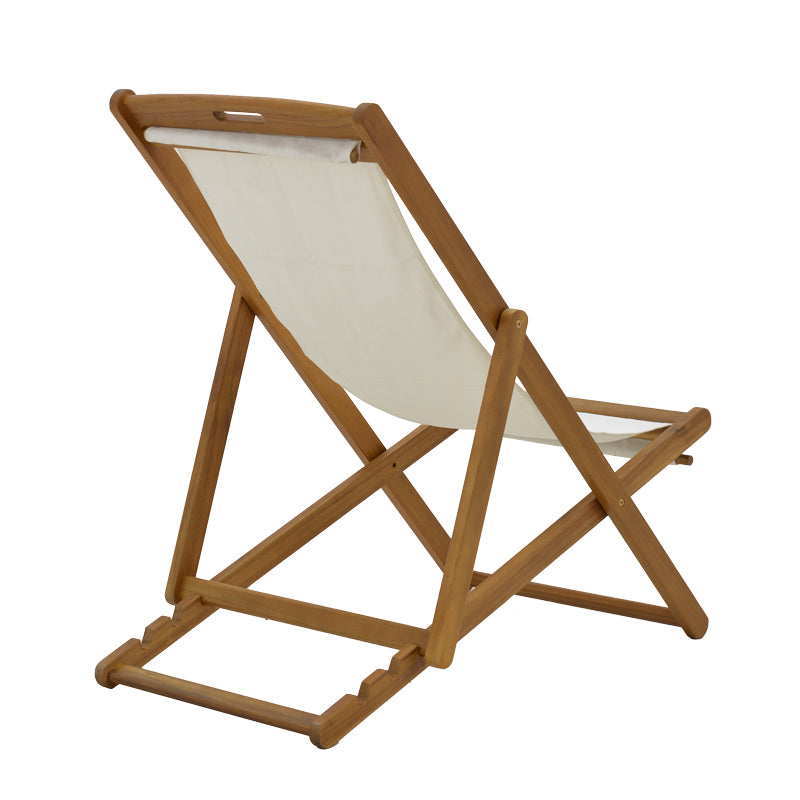 Шезлонг Franclow акациево дърво естествен плат pvc бял 108/66/105