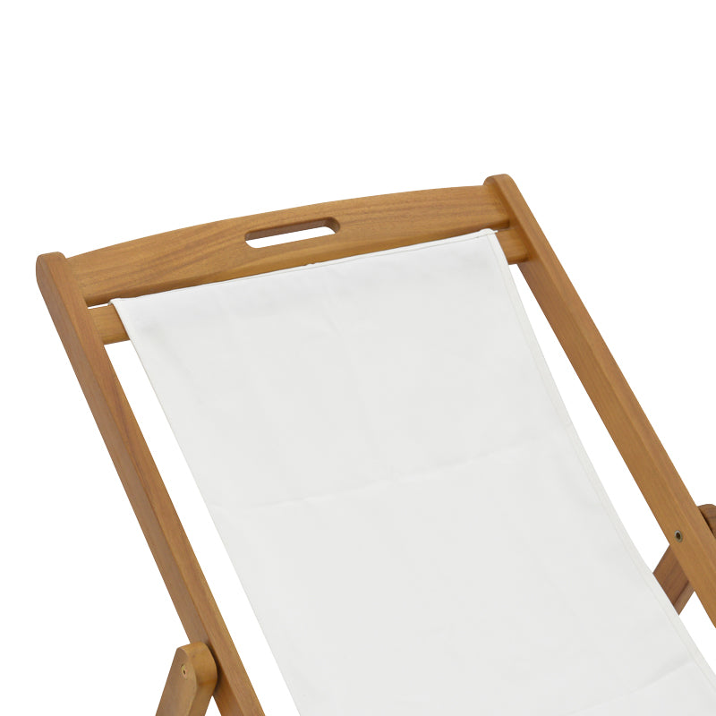 Шезлонг Franclow акациево дърво естествен плат pvc бял 108/66/105