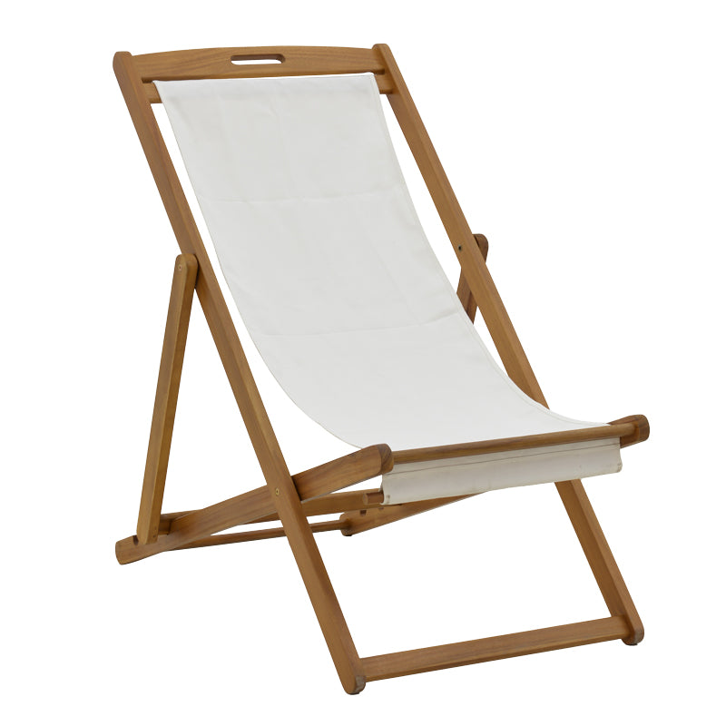 Шезлонг Franclow акациево дърво естествен плат pvc бял 108/66/105