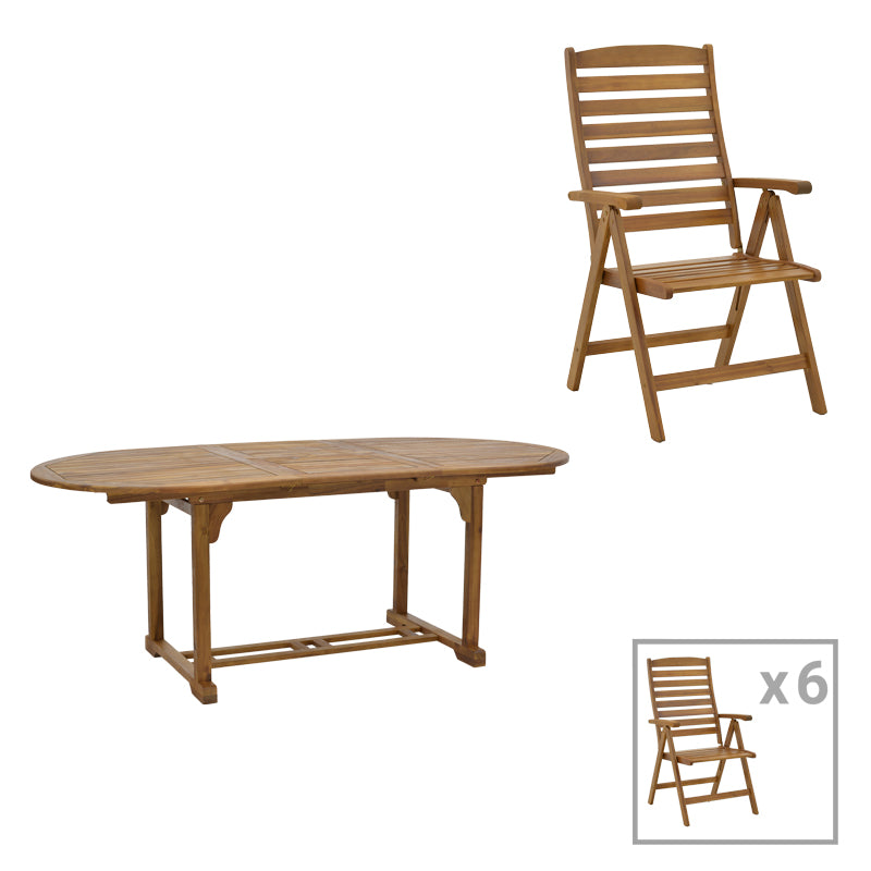 Комплект  SOPHO от 7 бр.естествени акациево дърво масив 200/150x100x75см