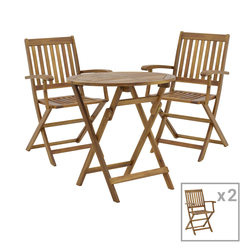 Комплект  JOTER-CARPUVA от 3бр сгъваеми естествено акациево дърво масив D70x74cm