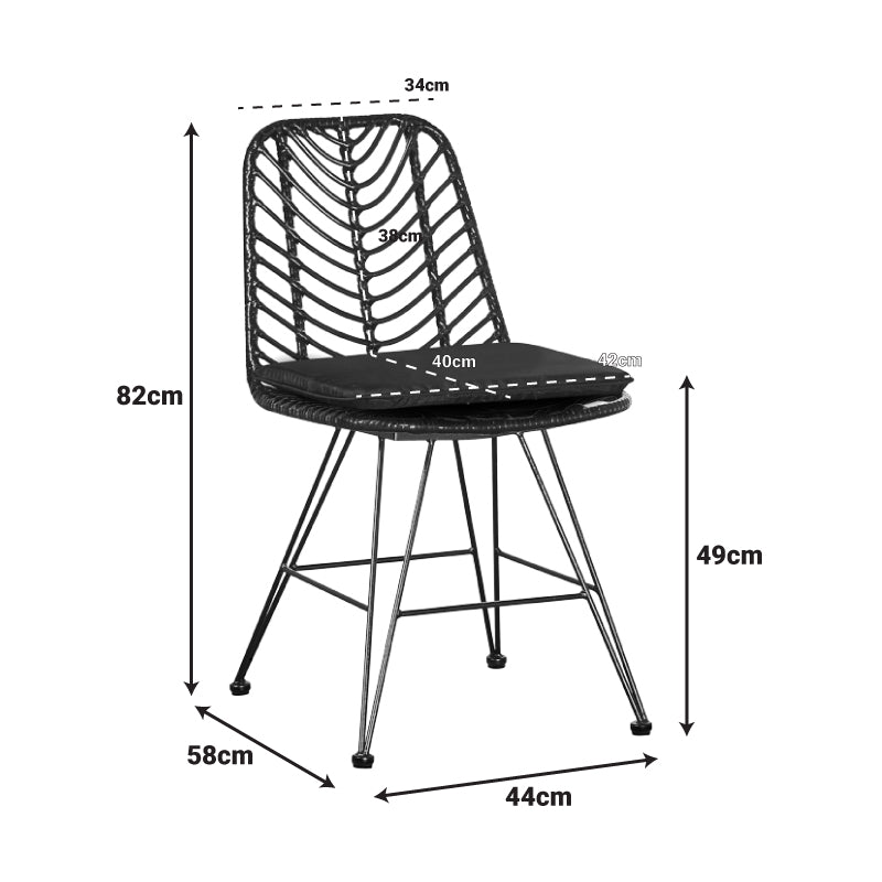 Градински стол Naoki с възглавница пе черно-метал черен крак 44x58x82см
