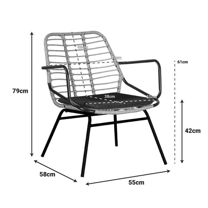 Градински фотьойл Naoki с възглавница пе естествен-метал черен крак 58x63x81см