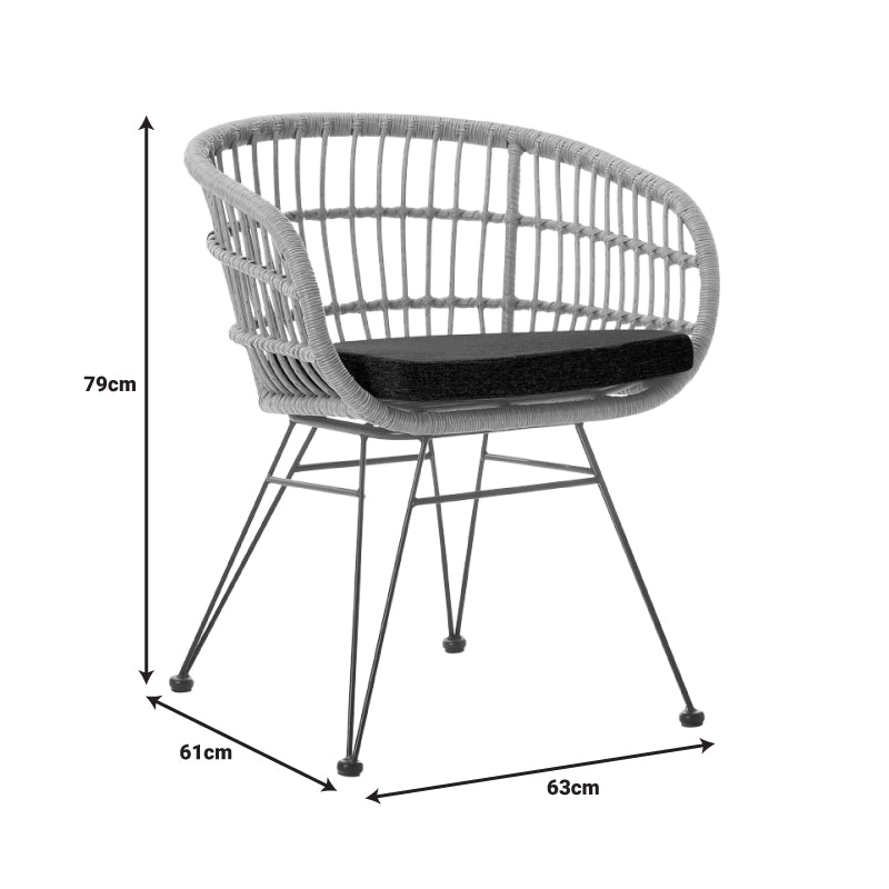 Фотьойл Naoki  от ратан в естествен нюанс и черни метални крака 63x61x79см