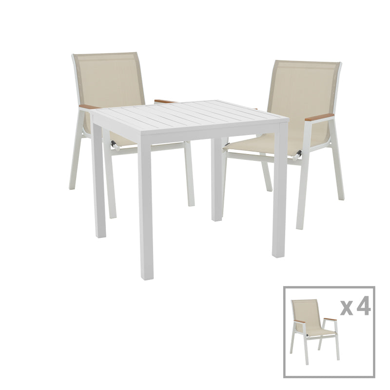 Трапезен комплект AZELIE от 5части  сив плат-бял алуминий 80x80x74см