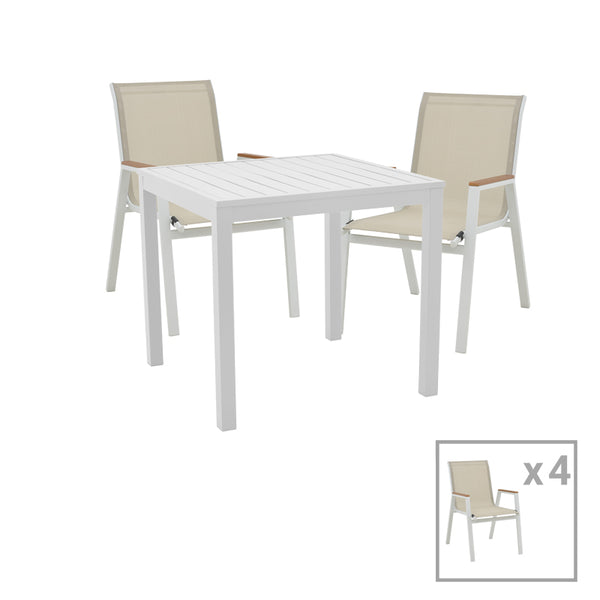 Трапезен комплект AZELIE от 5части  сив плат-бял алуминий 80x80x74см