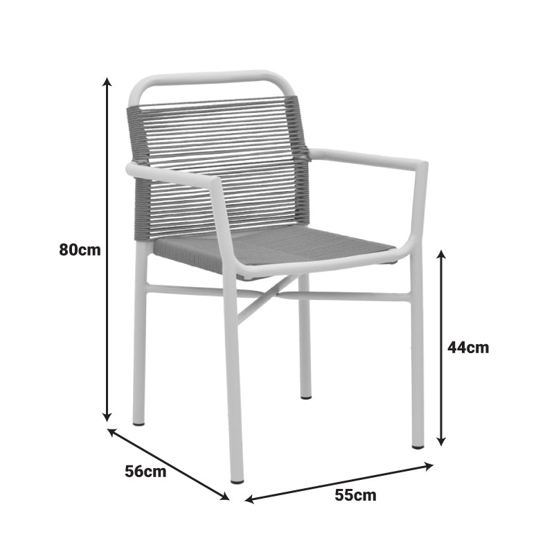 Градински стол алуминий бял/въже бежово 55x56x80см