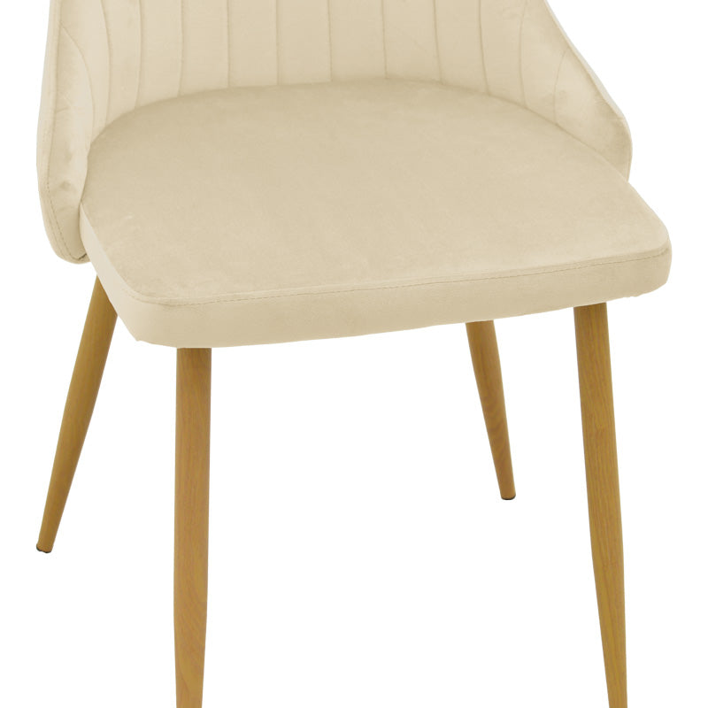 Стол AZORI кадифе бежов плат с естествен цвят метален крак 49x55x85см