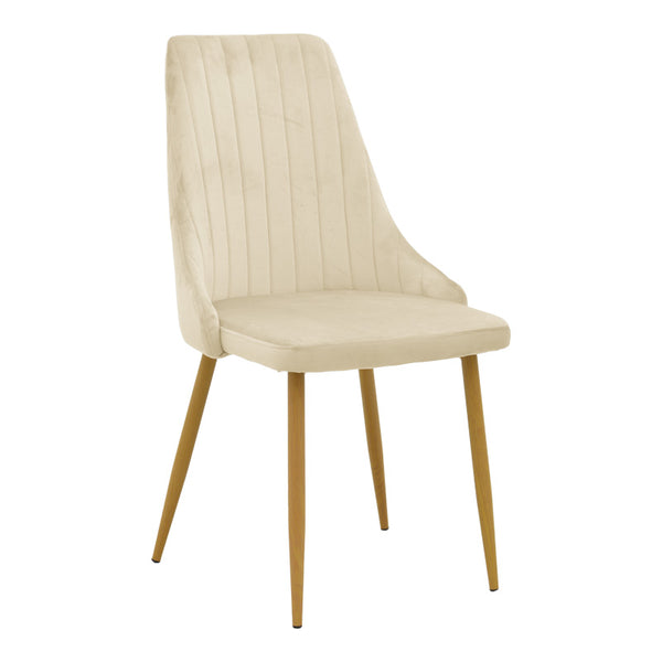 Стол AZORI кадифе бежов плат с естествен цвят метален крак 49x55x85см
