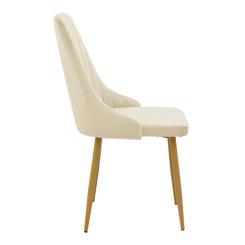 Стол AZORI кадифе бежов плат с естествен цвят метален крак 49x55x85см