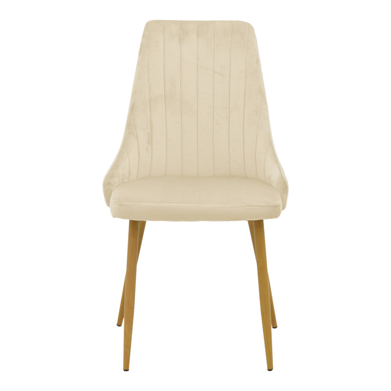 Стол AZORI кадифе бежов плат с естествен цвят метален крак 49x55x85см