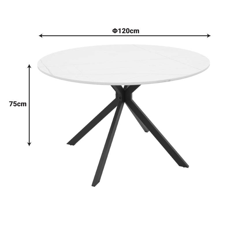 Маса Xuson цвят бял мрамор плот-черни метални крака d120x75см