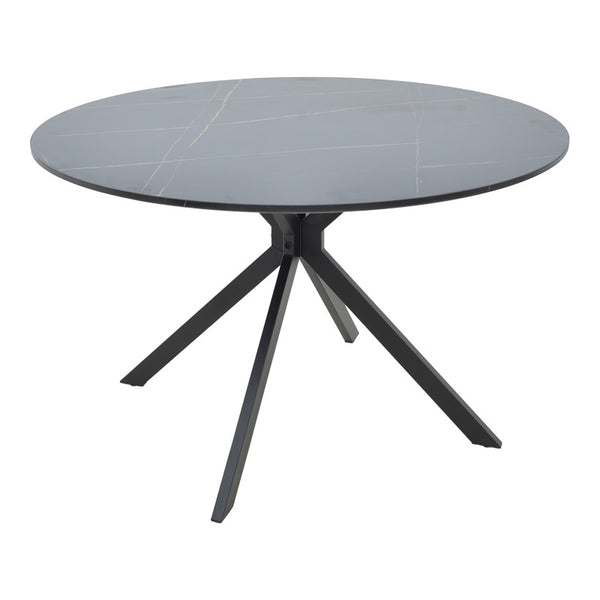 Трапезна маса XUSON от MDF с ефект на черен мрамор и черна метална основа, φ120x75 см