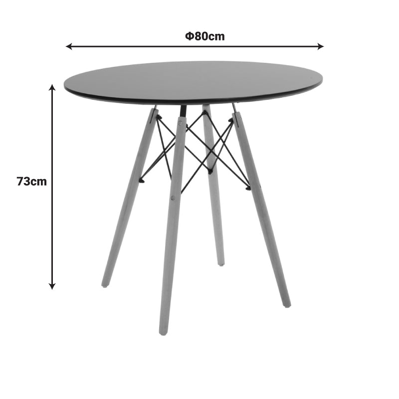 Трапезна маса  Мишел плот мдф черен-естествен цвят крака d80x73см