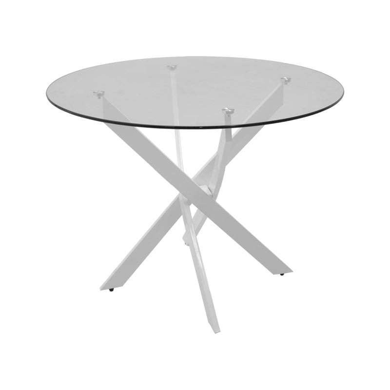 Маса ANTORO с крака от стъкло и метал в бяло, размери 80x75 см