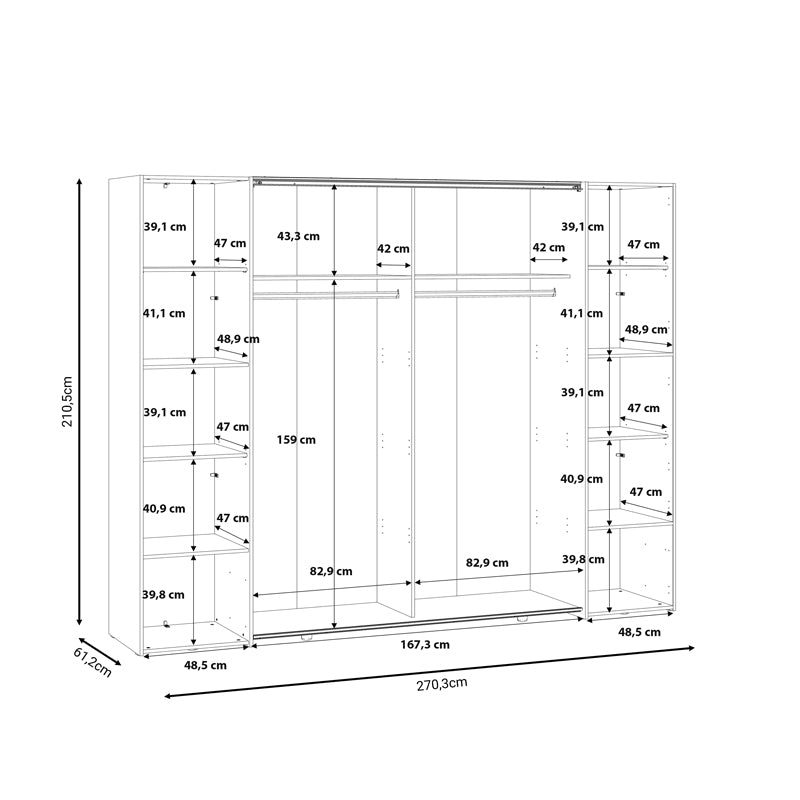 Гардероб Verzo 4 врати бял меламин 270.5x61.5x210.5cm