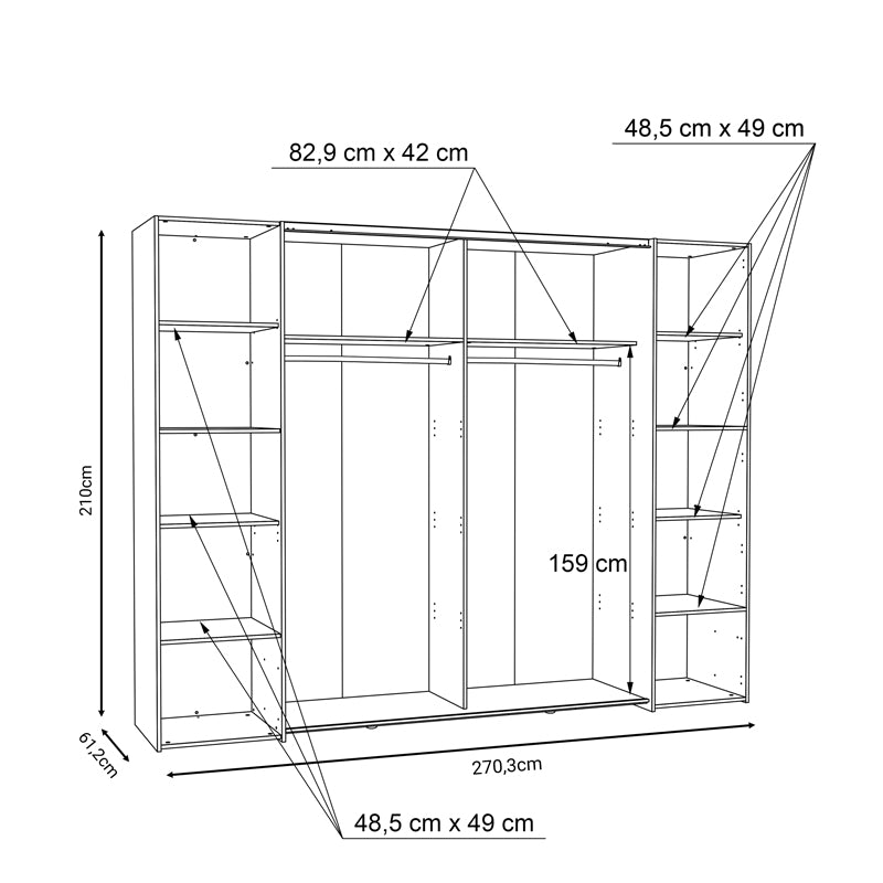 Гардероб с 4 врати VERZO дъб-антрацит меламин 270.5x61.5x210.5cm