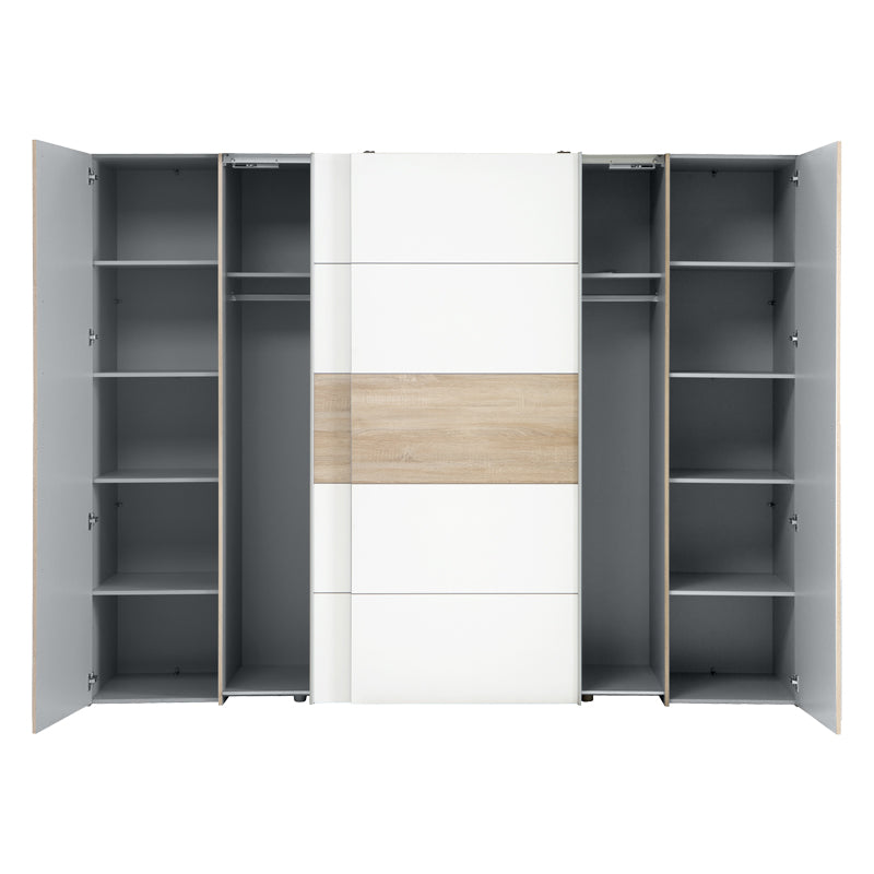 Гардероб с 4 врати Verzo дъб-бял меламин 270.5x61.5x210.5cm