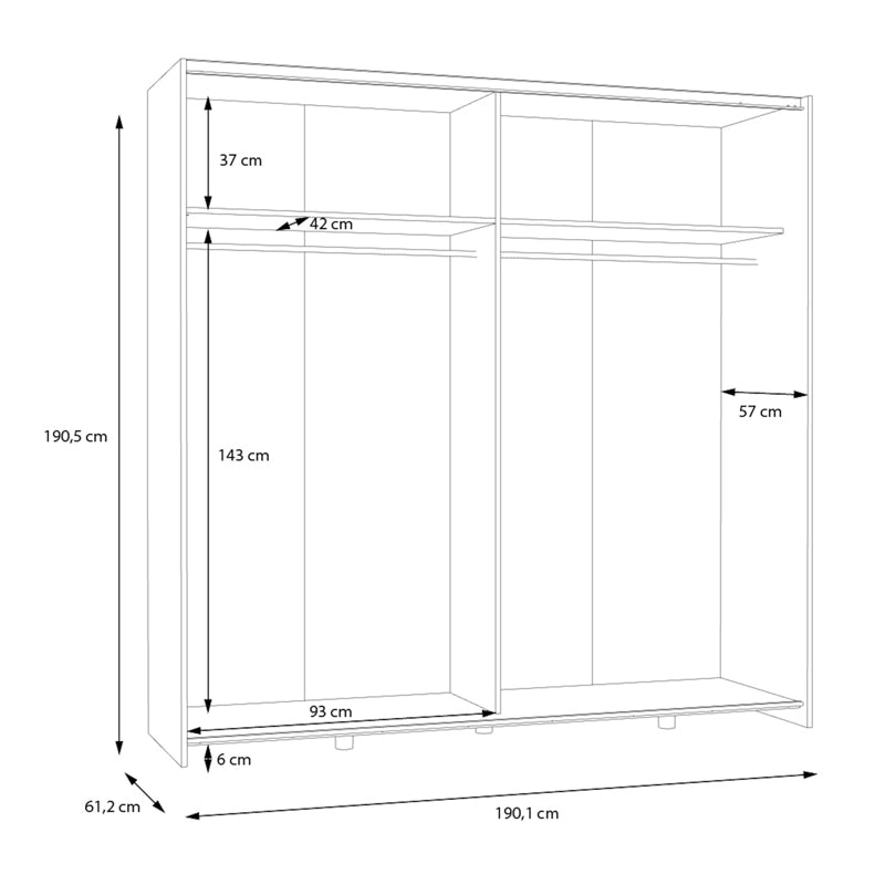 Гардероб JOLITE 2 врати с рафтове бял дъб меламин 190x61x190.5см