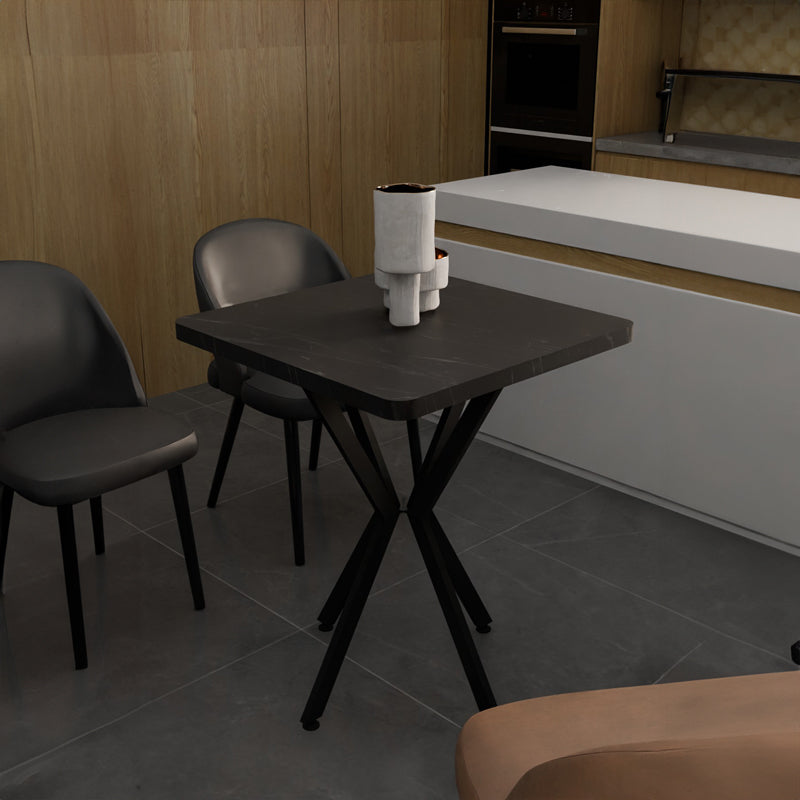 Маса трапезна Prestone черен мрамор меламин-черен метал 70x70x75см