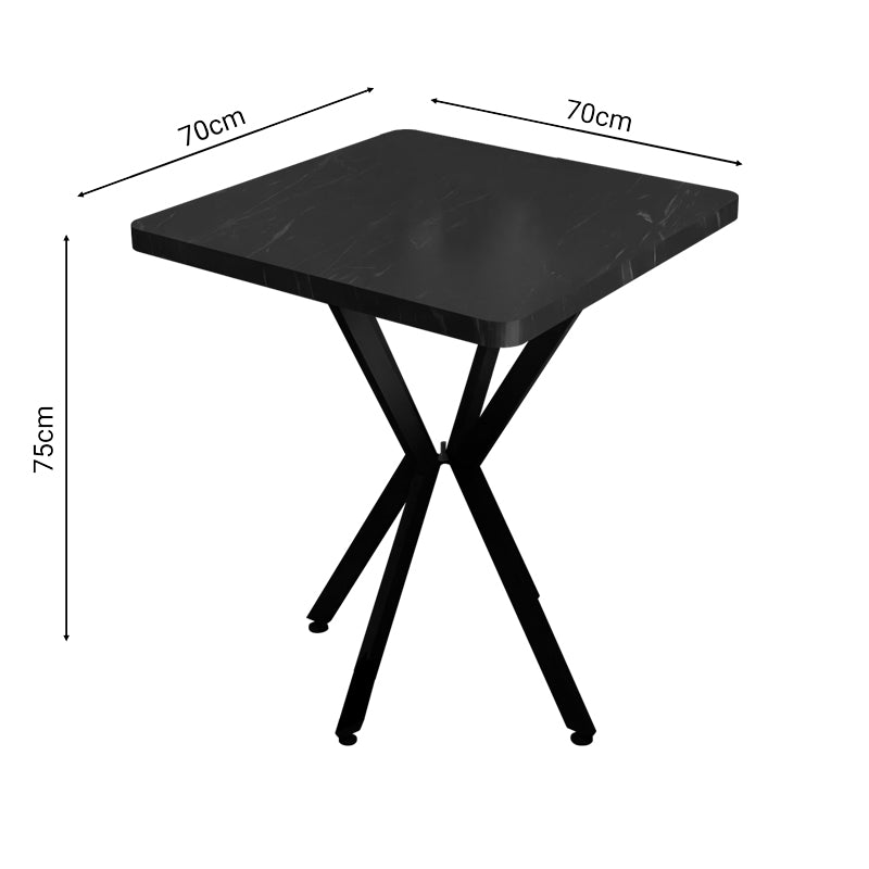 Маса трапезна Prestone черен мрамор меламин-черен метал 70x70x75см