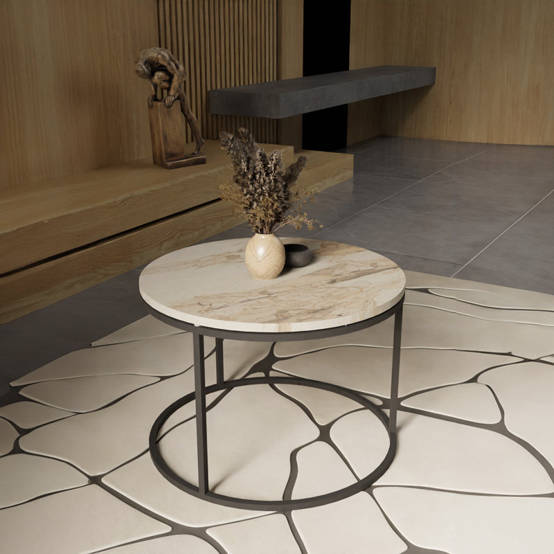 Холна маса Drion бял мрамор меламин-черен метал D60x40см